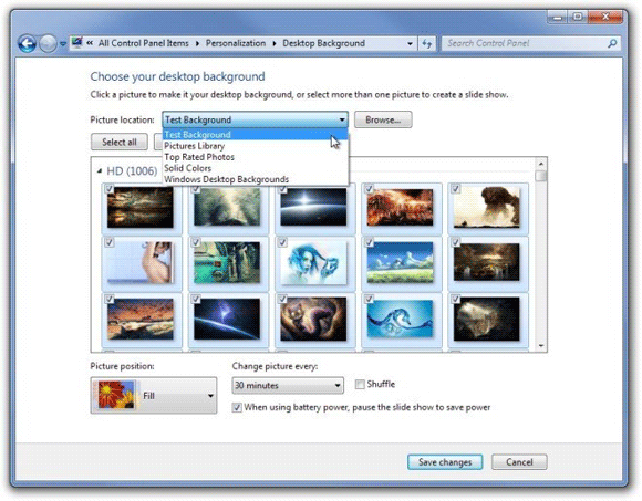 Windows 7 tapety rotácie