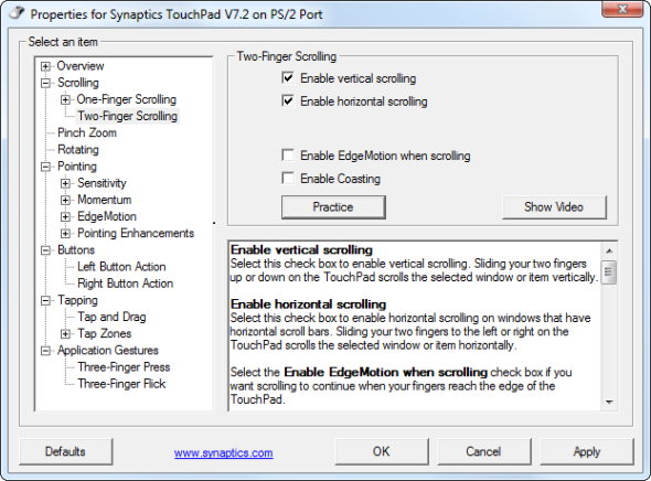 Synaptics-touchpad-properties