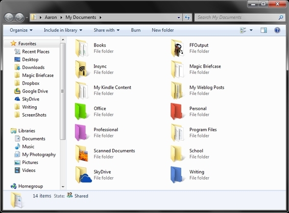 farebný kód Windows Explorer