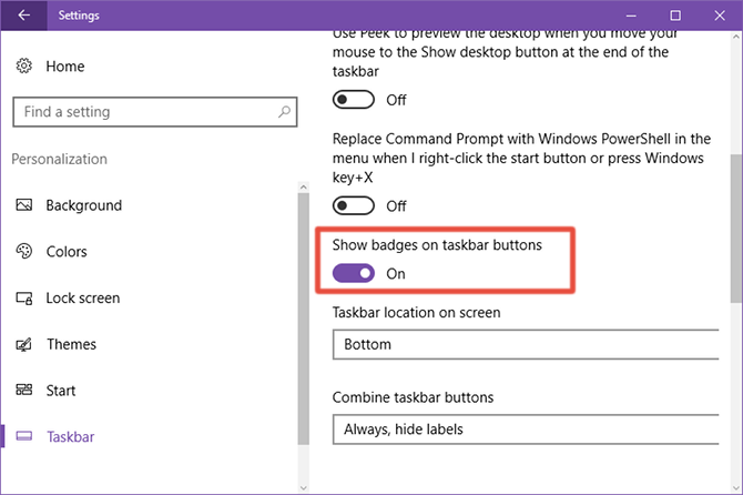 odznaky windows-10-settings-taskbar