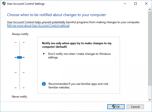 Nastavenia ovládania používateľských účtov systému Windows 10