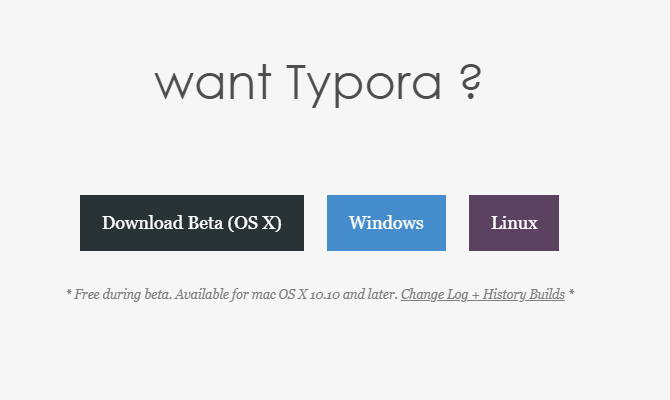 Webová stránka Typora zobrazujúca verzie pre Mac, Windows a Linux