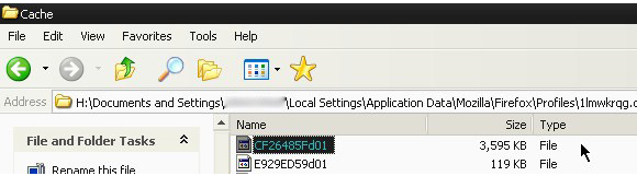 Priečinok Cache Firefox na XP