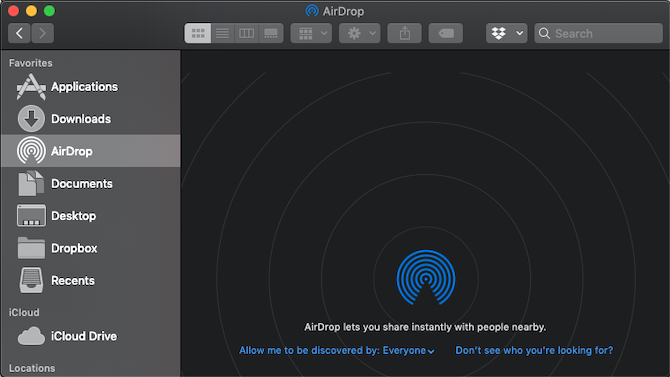 Okno AirDrop na počítačoch Mac