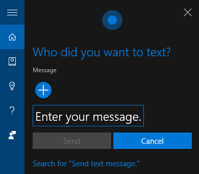 Textová správa Cortana