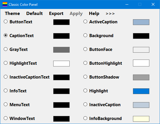 Windows 10 klasický farebný panel