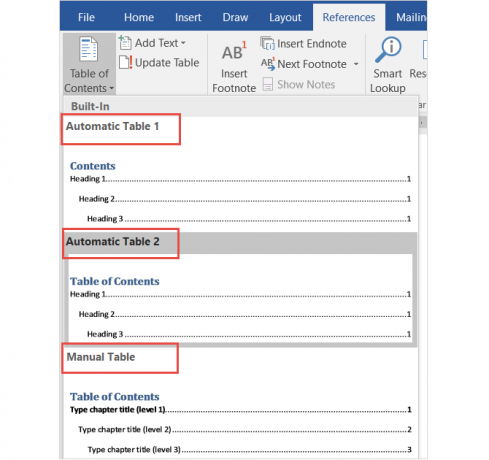 Jednoduchý sprievodca kartou Microsoft Word References MSWord TOC, vstavaný