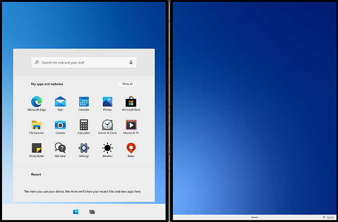 Windows 10x domovská stránka duálna obrazovka