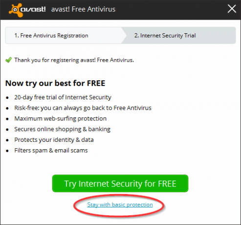 Avast - Registrácia - pobyt so základným