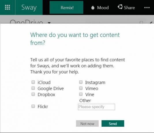 Možnosti importu údajov aplikácie Microsoft Sway