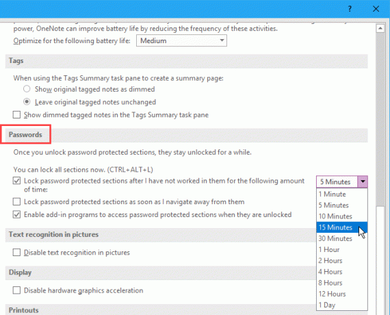 Možnosti hesiel v aplikácii OneNote 2016