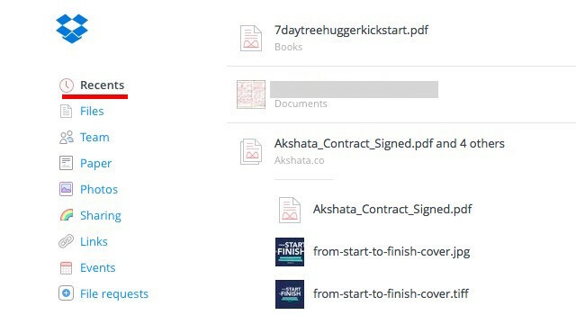 Dropbox-Recents