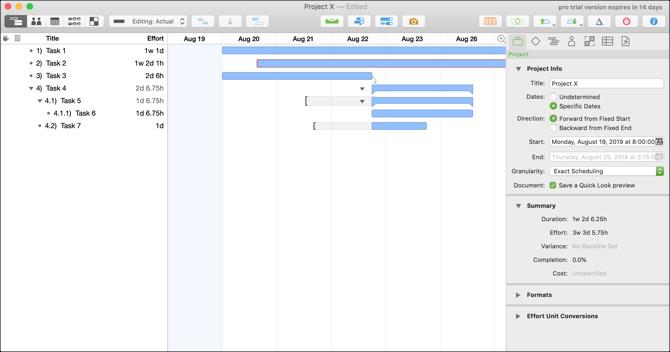 OmniPlan 3 na grafe Mac Gantt