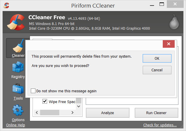 CCleaner-hladenie vo voľnom priestore