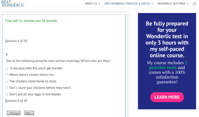 Beat The Wonderlic ponúka bezplatne načasovaný online test na zázraky, ktorý otestuje vaše schopnosti pri riešení problémov