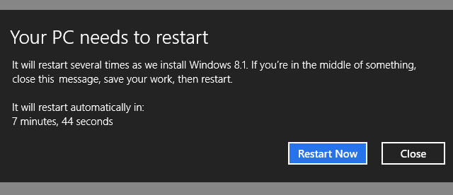 Windows 8.1. Inštalácia je reštartovaná