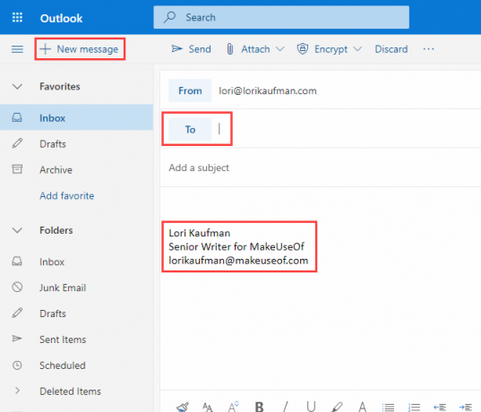 Podpis sa automaticky vloží do nového e-mailu v programe Outlook v Office 365