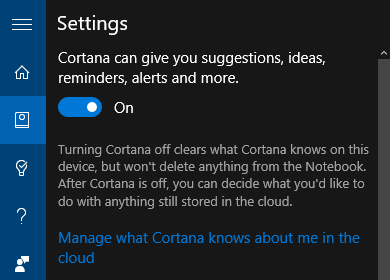 Nastavenia Windows 10 Cortana