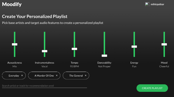 Aplikácia Moodify vytvára prispôsobené zoznamy skladieb na základe skladieb, ktoré sa vám páčia, a podľa požadovaných hudobných funkcií
