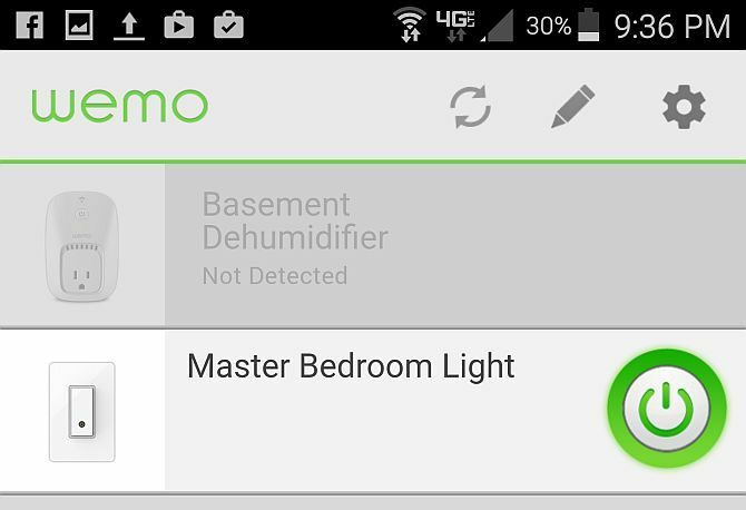 Screenshot aplikácie Belkin WeMo