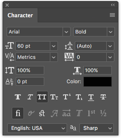 Ako pridať a upraviť text v Adobe Photoshop Photoshop Character Panel