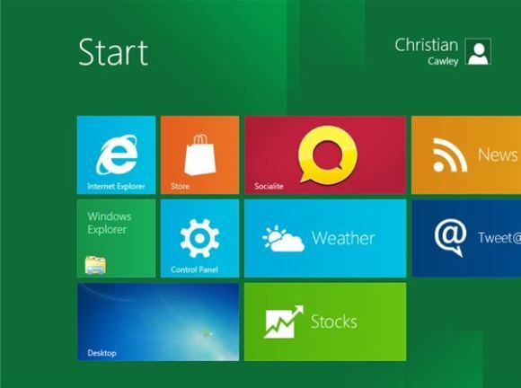 Nová úvodná obrazovka v systéme Windows 8, poháňaná rozhraním Metro UI