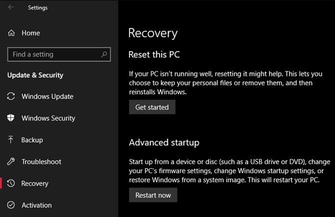 Obnovenie systému Windows 10 Reset