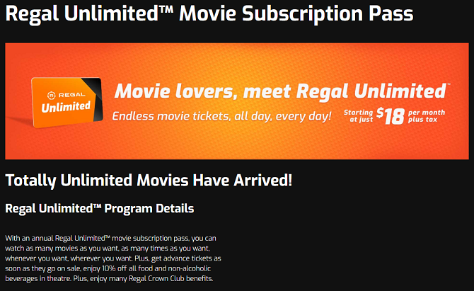 Alternatívy MoviePass - Regal Unlimited