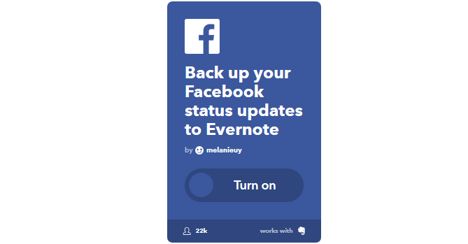 Príručka Ultimate IFTTT: Použite najvýkonnejší nástroj na webe ako profesionálny 32IFTTT FBStatusToEvernote