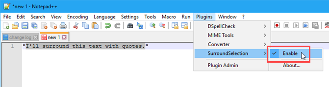 Použitie nainštalovaného doplnku v Notepad ++