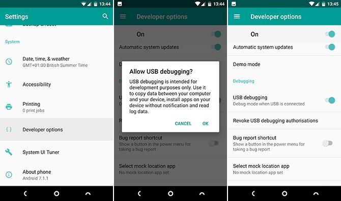 dev options android batérie