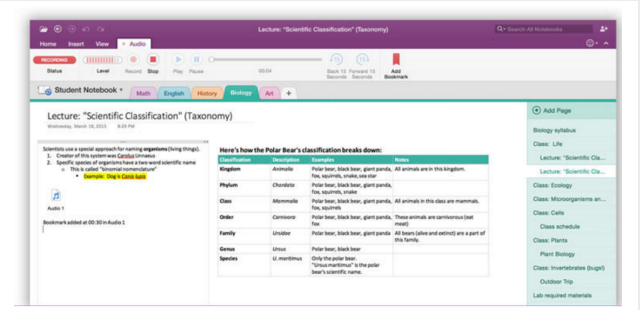 Screenshot programu OneNote