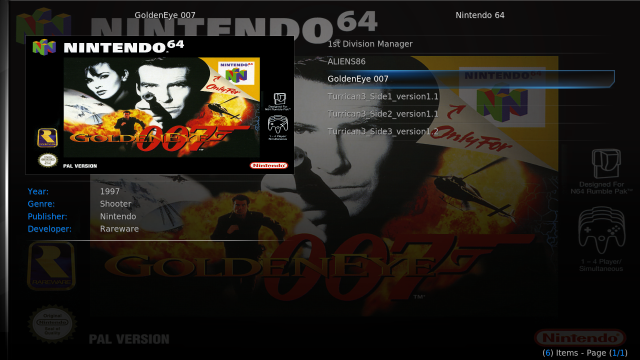 GoldenEye 007 v prehliadači zbierky Kodi ROM