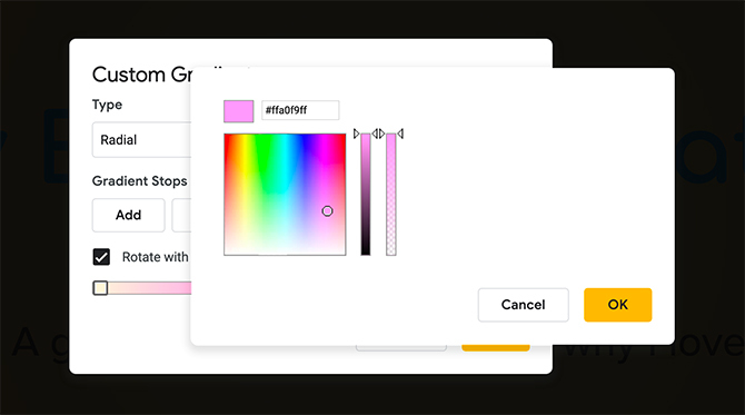 Vlastný prechod farieb Google Slides Color Picker