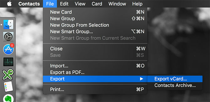 Exportujte kontakty Mac