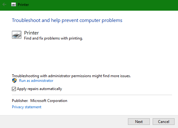 windows-10-printer-troubleshooter pokročilé