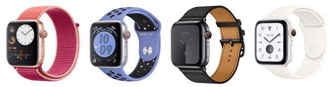 Fotografia rôznych Apple Watch Series 5 končí