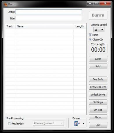 Burrrn - bezplatný nástroj na napaľovanie zvukových diskov CD z formátu FLAC, OGG a MP3 a ďalších