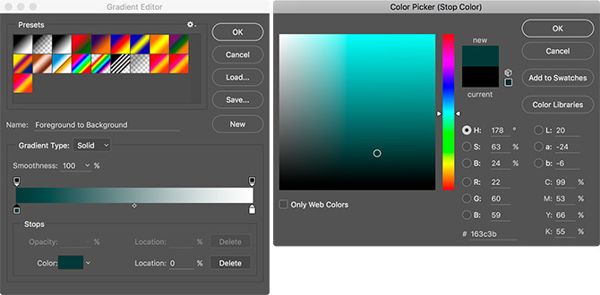 Teal Color Picker vo Photoshope