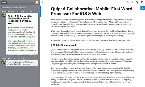 Quip: kolaboratívny mobilný textový procesor pre web iip a web quip