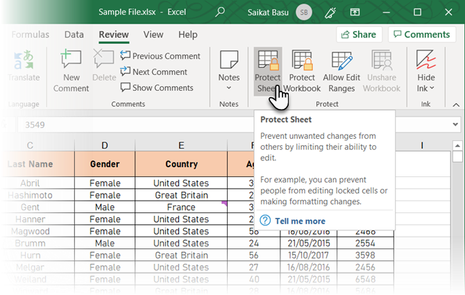 V programe Excel kliknite na položku Chrániť list