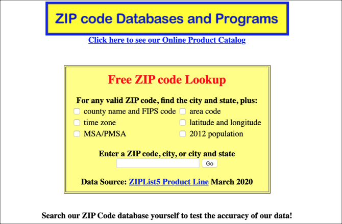 Hlavná stránka s informáciami o zip