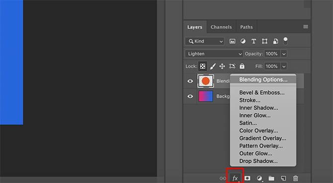 Používanie režimu prelínania v aplikácii Photoshop fx Icon