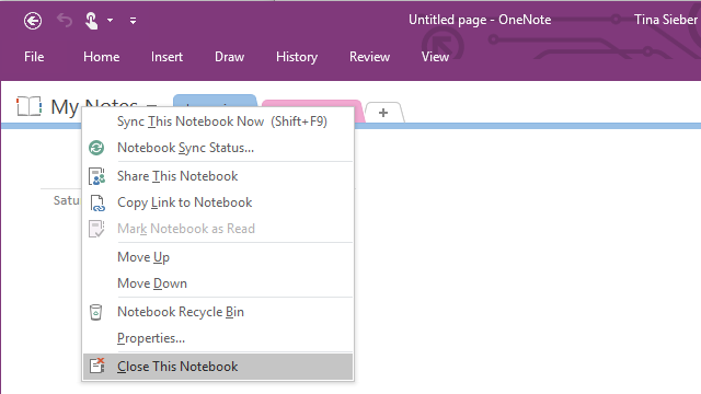 Aplikácia OneNote Close Notebook