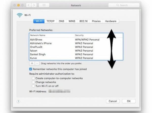 Mac nastavil prioritu Wi-Fi