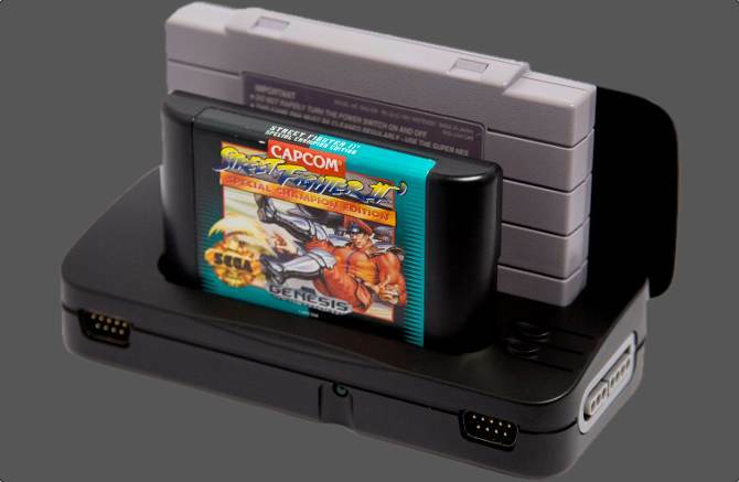 Retrode 2 s náplňami SNES a Genesis