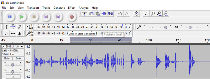 Odstránenie šumu v pozadí - Časová os úpravy Audacity