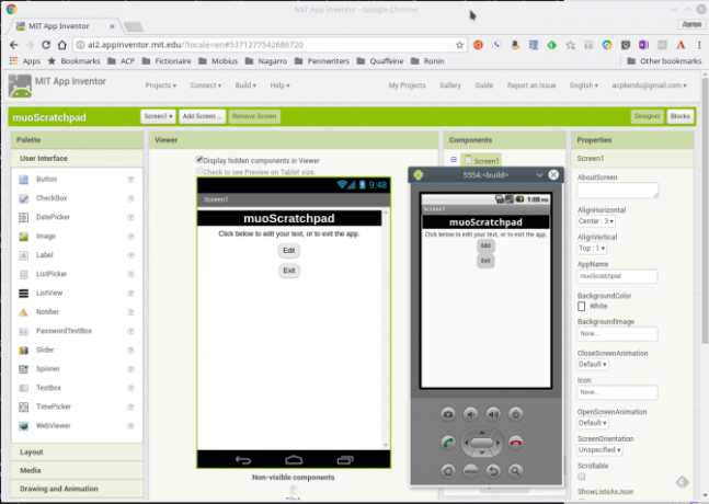 Android vytvára emulátor aplikácií appinventor