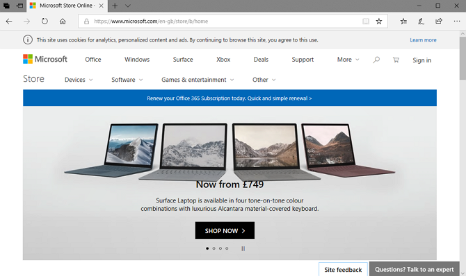 Screenshot obrazovky Microsoft Edge