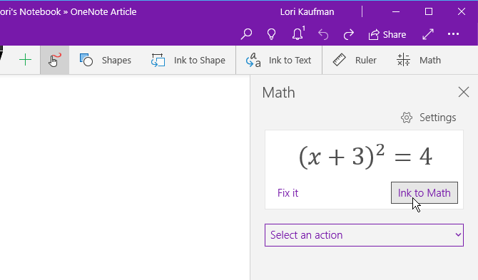 Na karte Kresliť kliknite na položku Ink to Math